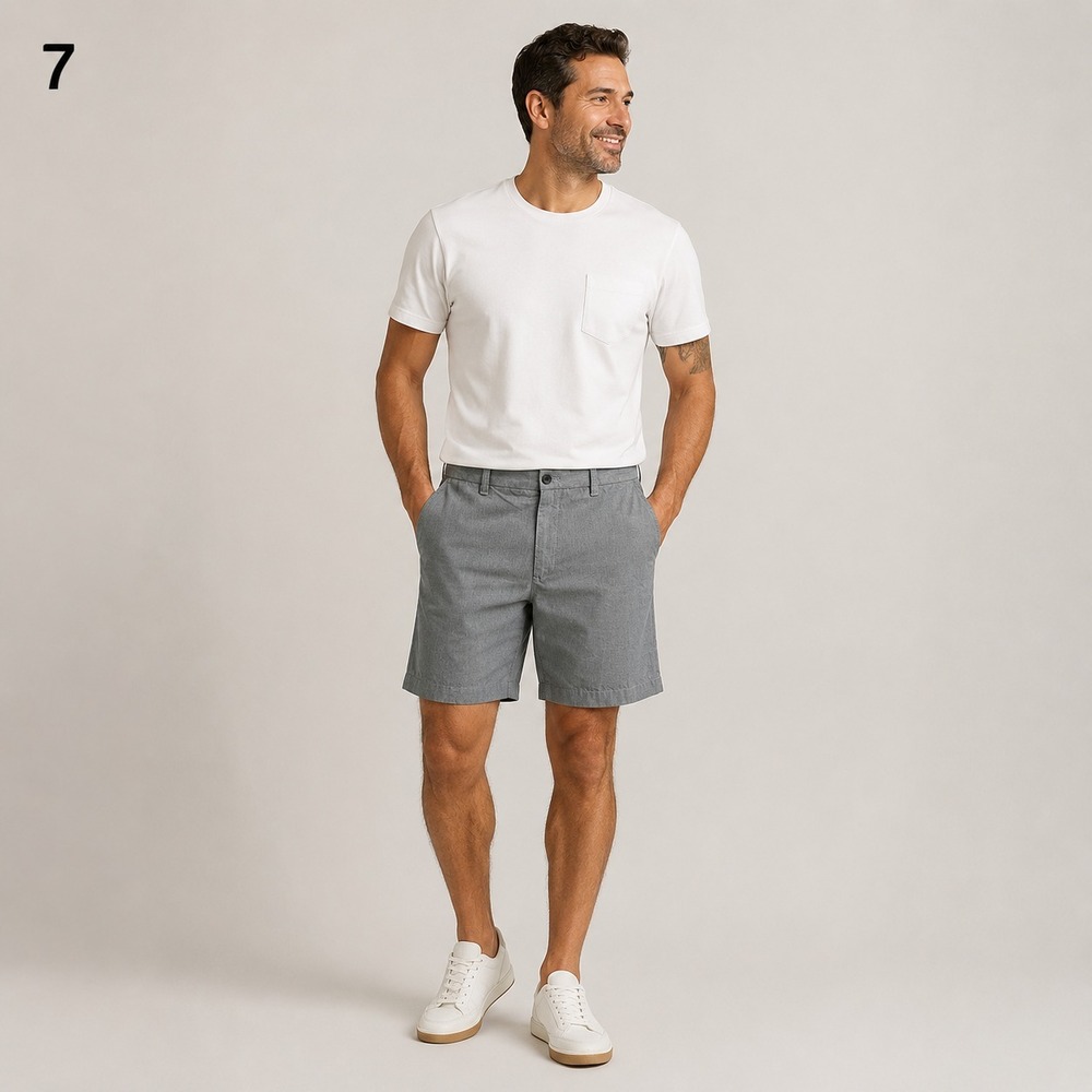 Van Heusen Chino Shorts Mens 38 Blue White Railroad Stripe 100% Cotton Pockets
